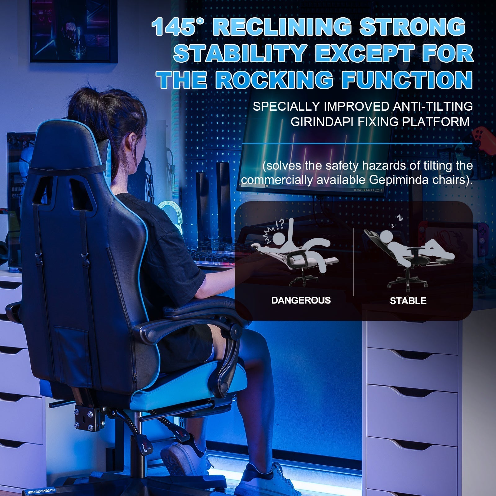 GTPLAYER GTP900 Ergonomic Adjustable Footrest for Gaming & Office Comfort Support