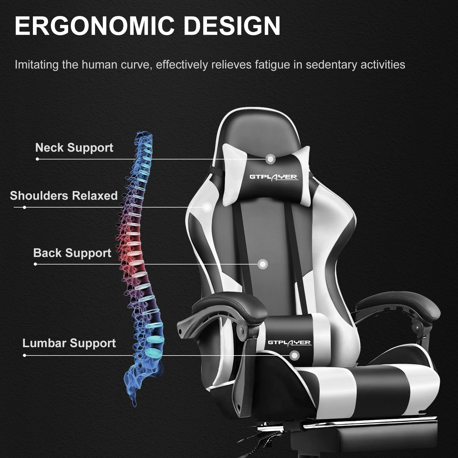 GT800A Ergonomic Gaming Chair with Massage Lumbar and Adjustable Recline