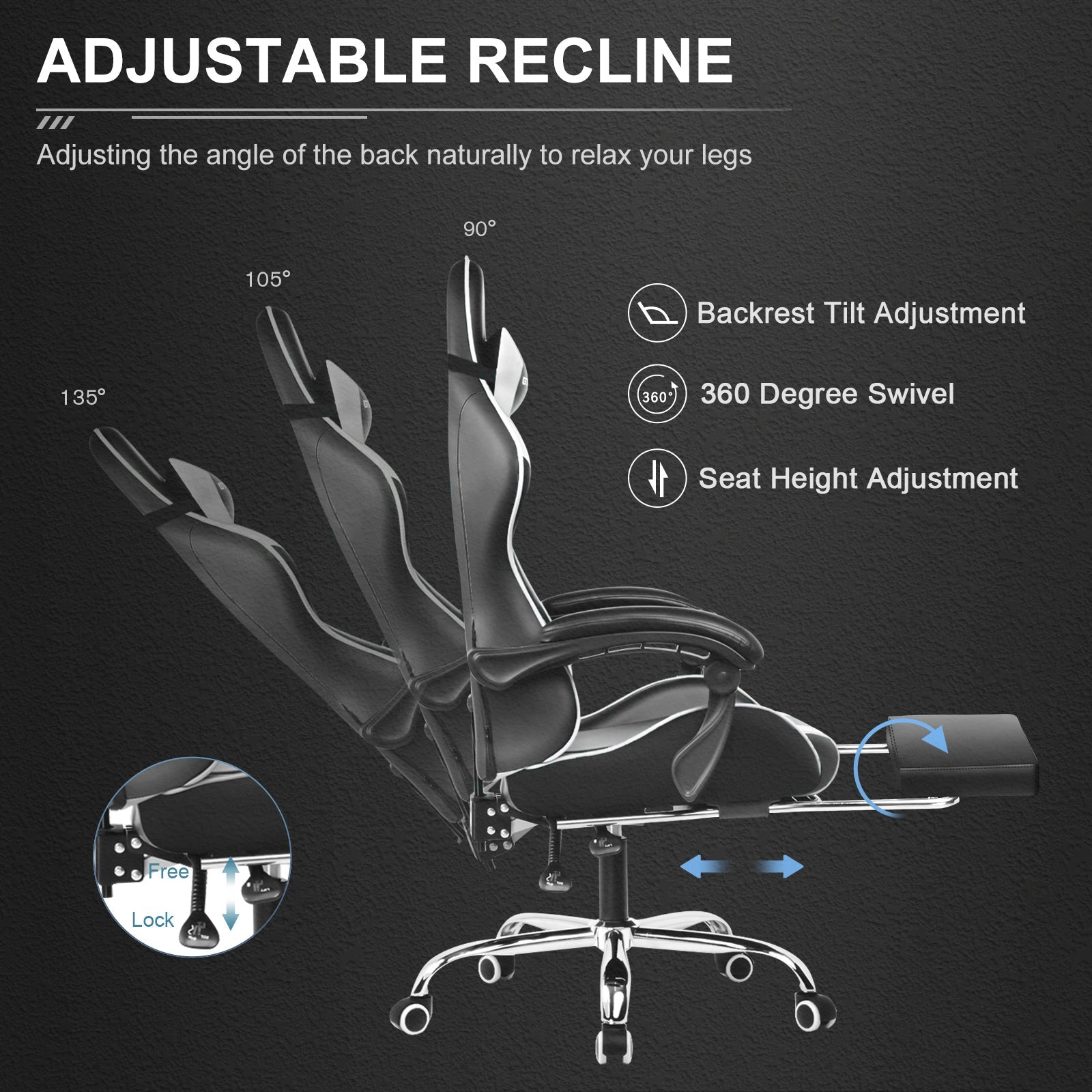 GT800A Ergonomic Gaming Chair with Massage Lumbar and Adjustable Recline