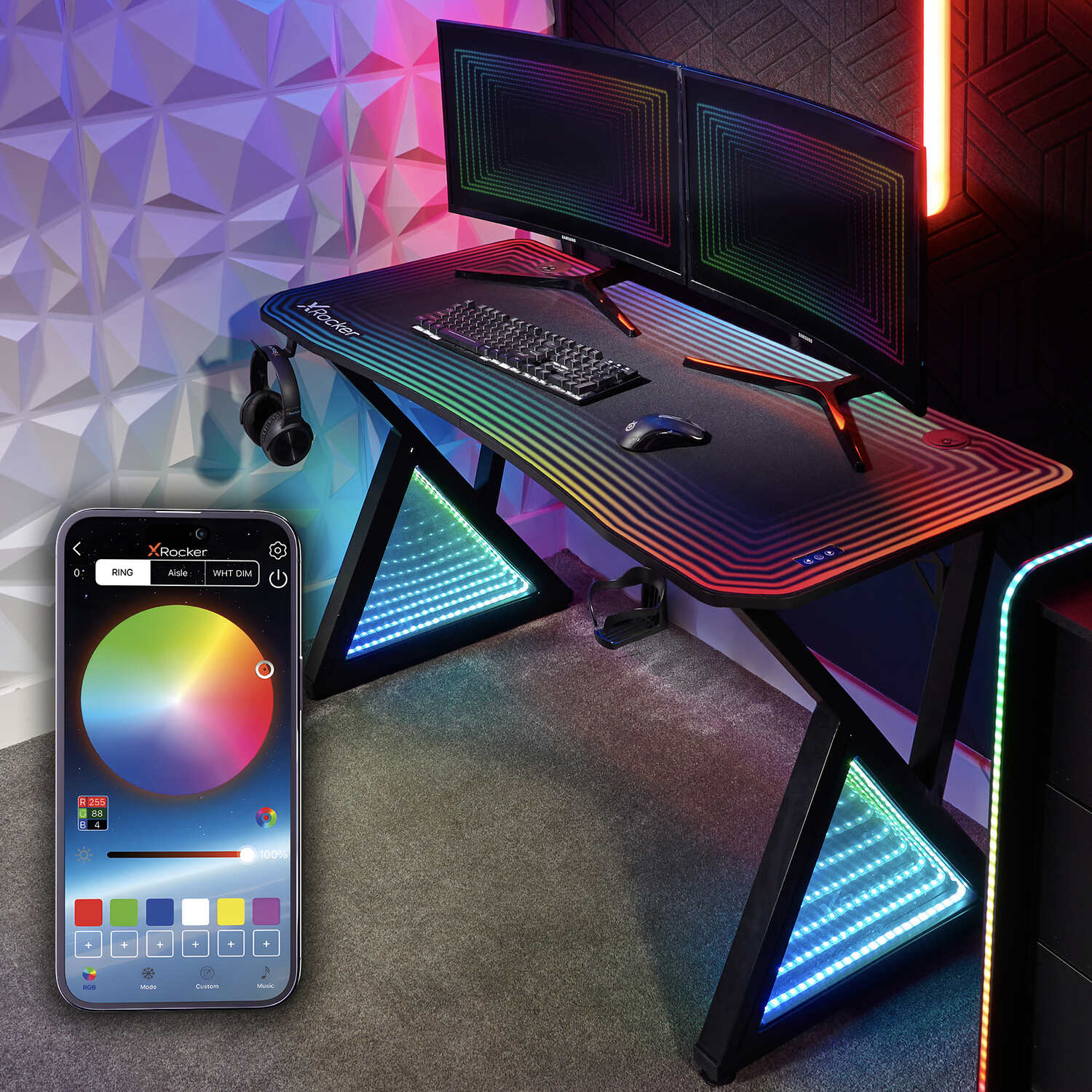 X Rocker Infinity RGB App-Controlled Gaming Desk 55-inch with Full Mousepad, Black