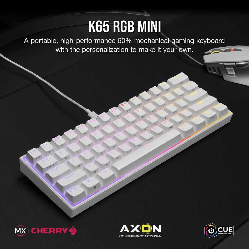 Corsair K65 RGB Mini 60% Mechanical Gaming Keyboard, Cherry MX Red UK
