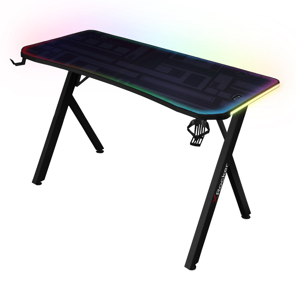Lumio Compact RGB 110cm Gaming Desk: App-Controlled LED, Full Mousepad, Black Carbon