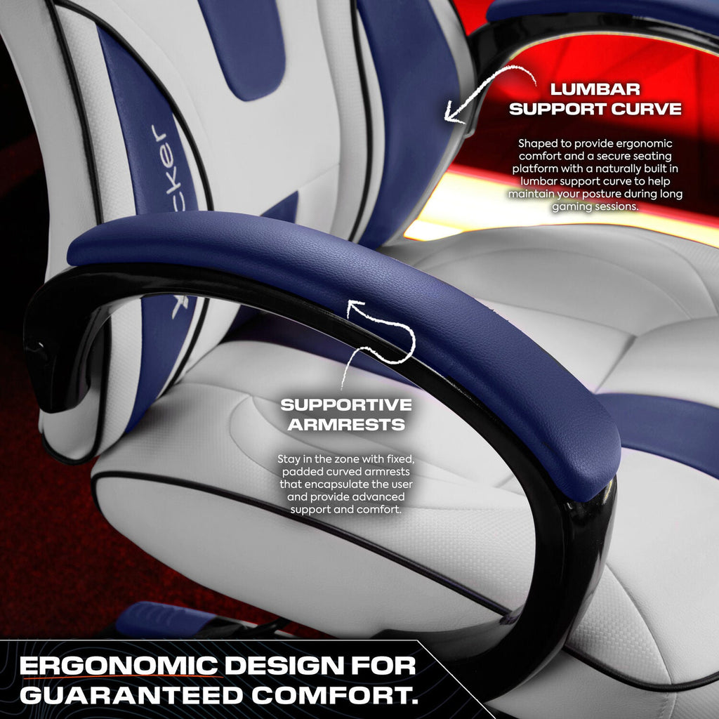 Maverick Ergonomic PC Office Gaming Chair: Premium White & Blue Comfort
