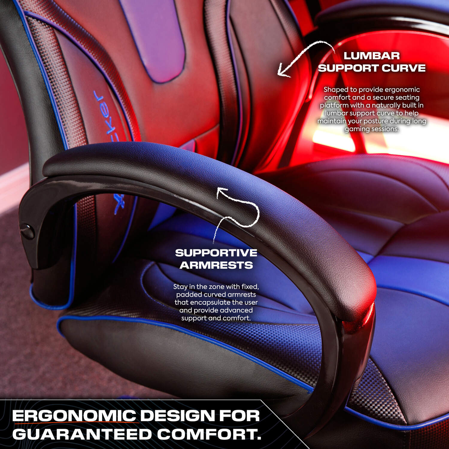 Maverick Ergonomic PC Gaming Office Chair - Black/Blue Faux Leather Swivel Base