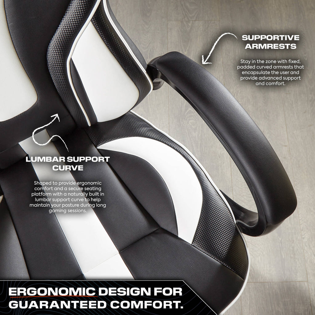 Maverick Ergonomic Gaming Office Chair - Black/White Faux Leather Comfort