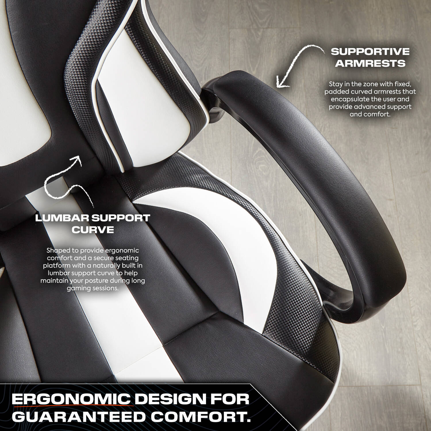 Maverick Ergonomic Gaming Office Chair - Black/White Faux Leather Comfort