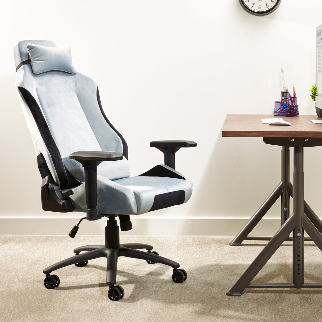 Messina Ergonomic Silver Fabric Gaming Office Chair with Adjustable Support