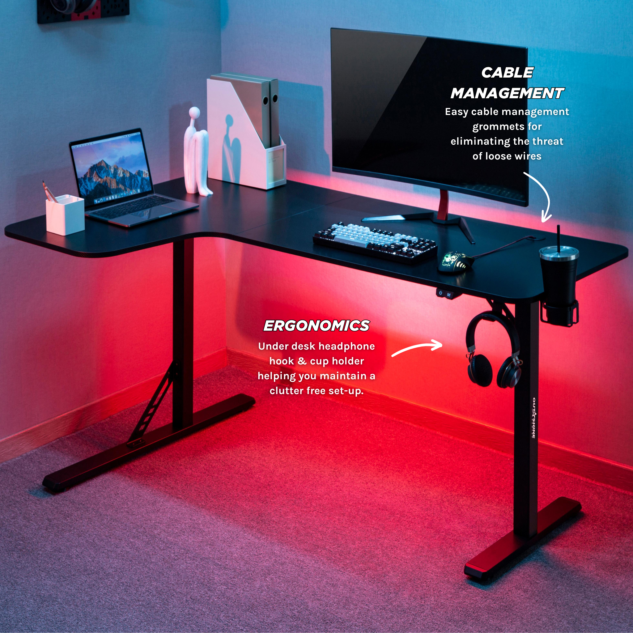 Outshine Gaming Citadel V2 L-Shaped Corner Gaming Desk 160cm Wide RGB