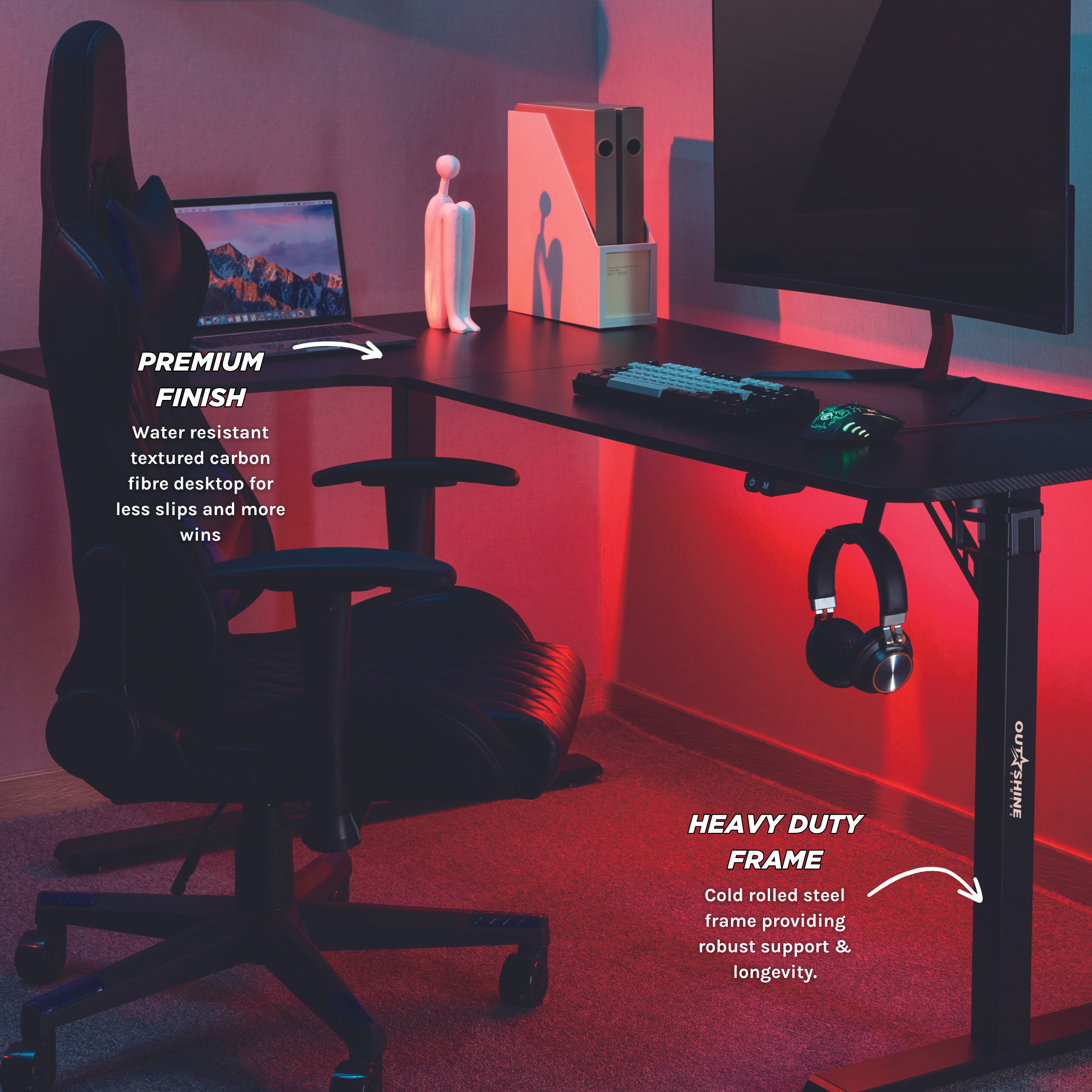 Outshine Gaming Citadel V2 L-Shaped Corner Gaming Desk 160cm Wide RGB