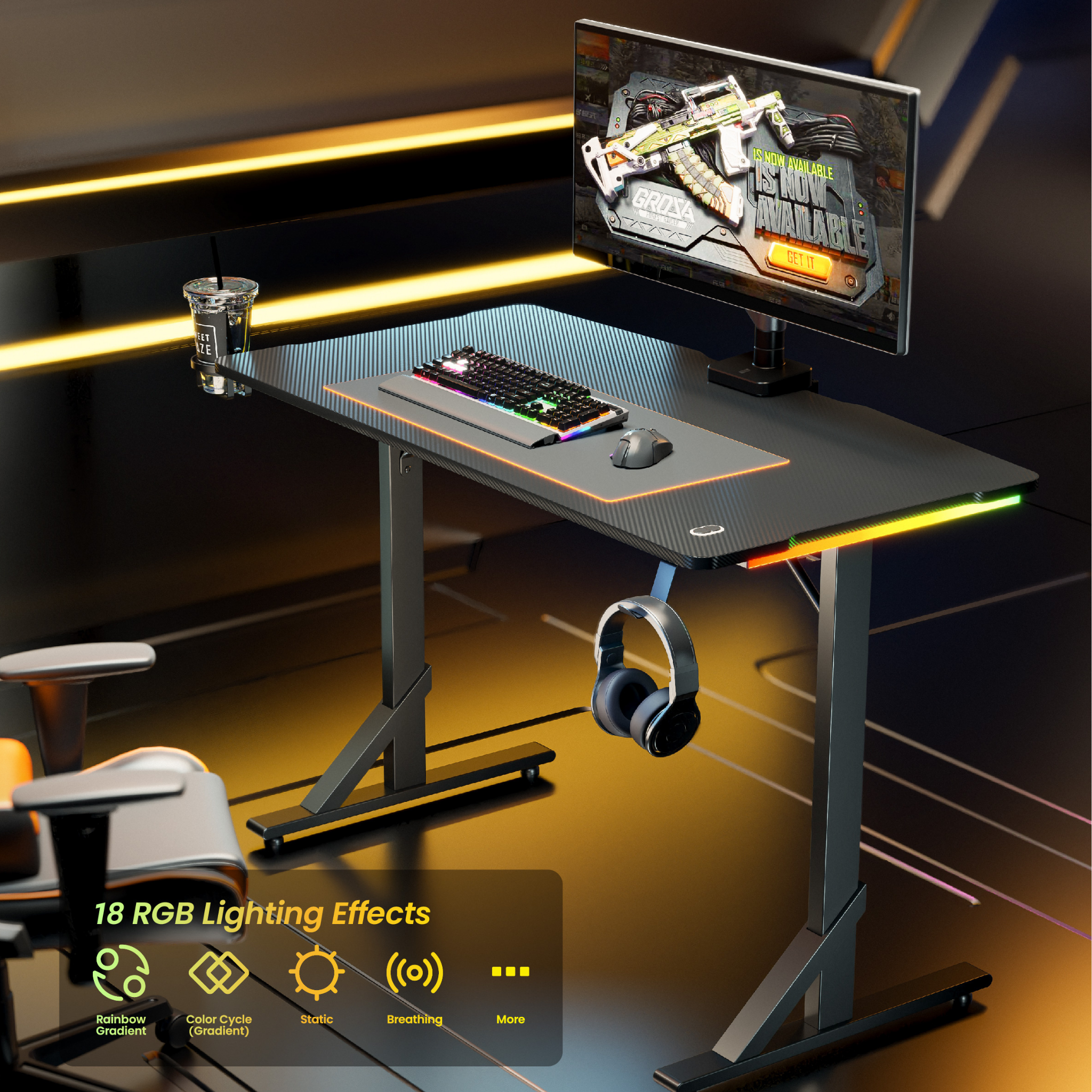 Outshine Gaming Colossus Mini Heavy Duty RGB Gaming Desk 112cm Wide