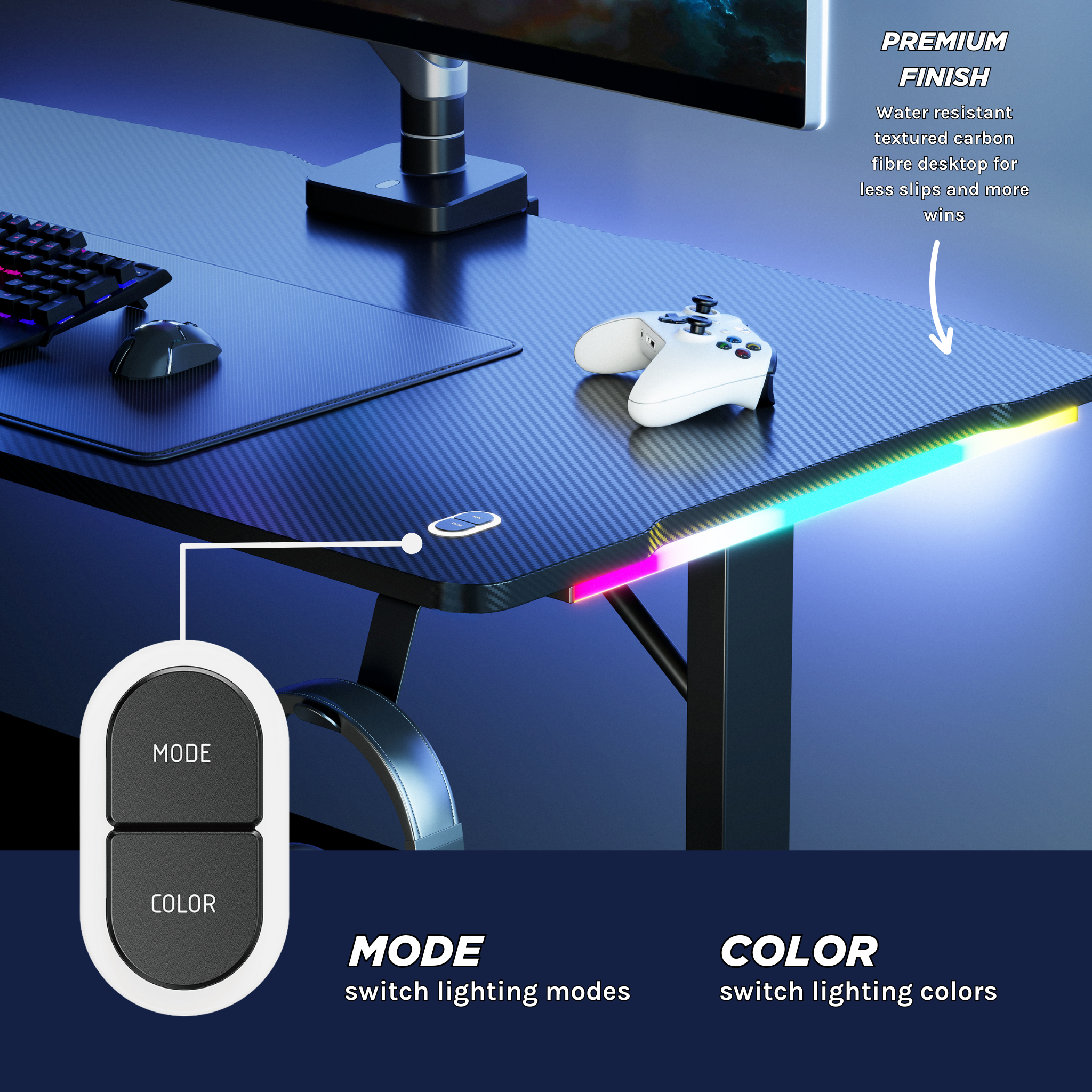 Outshine Gaming Colossus Mini Heavy Duty RGB Gaming Desk 112cm Wide