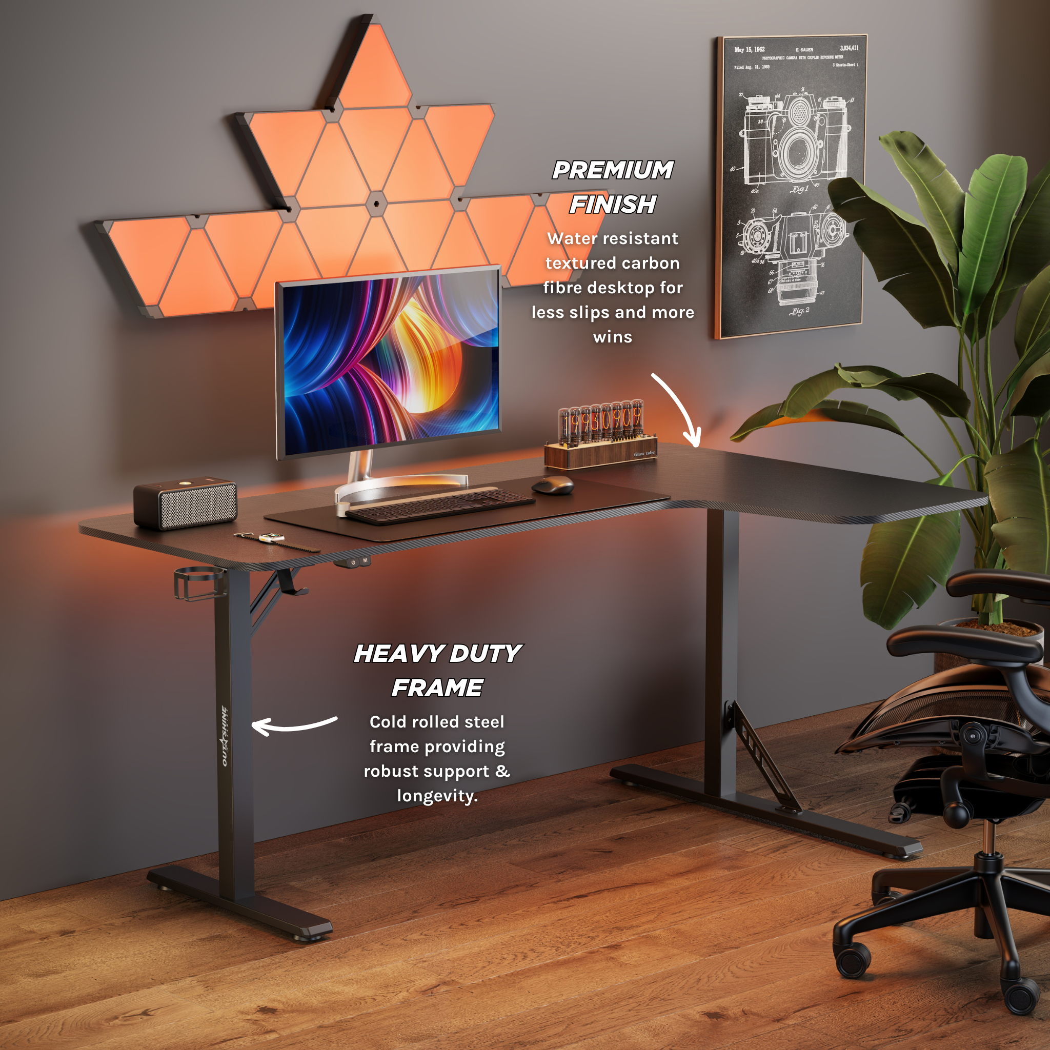 Outshine Gaming Citadel V2 L-Shaped Corner Gaming Desk 160cm Wide RGB