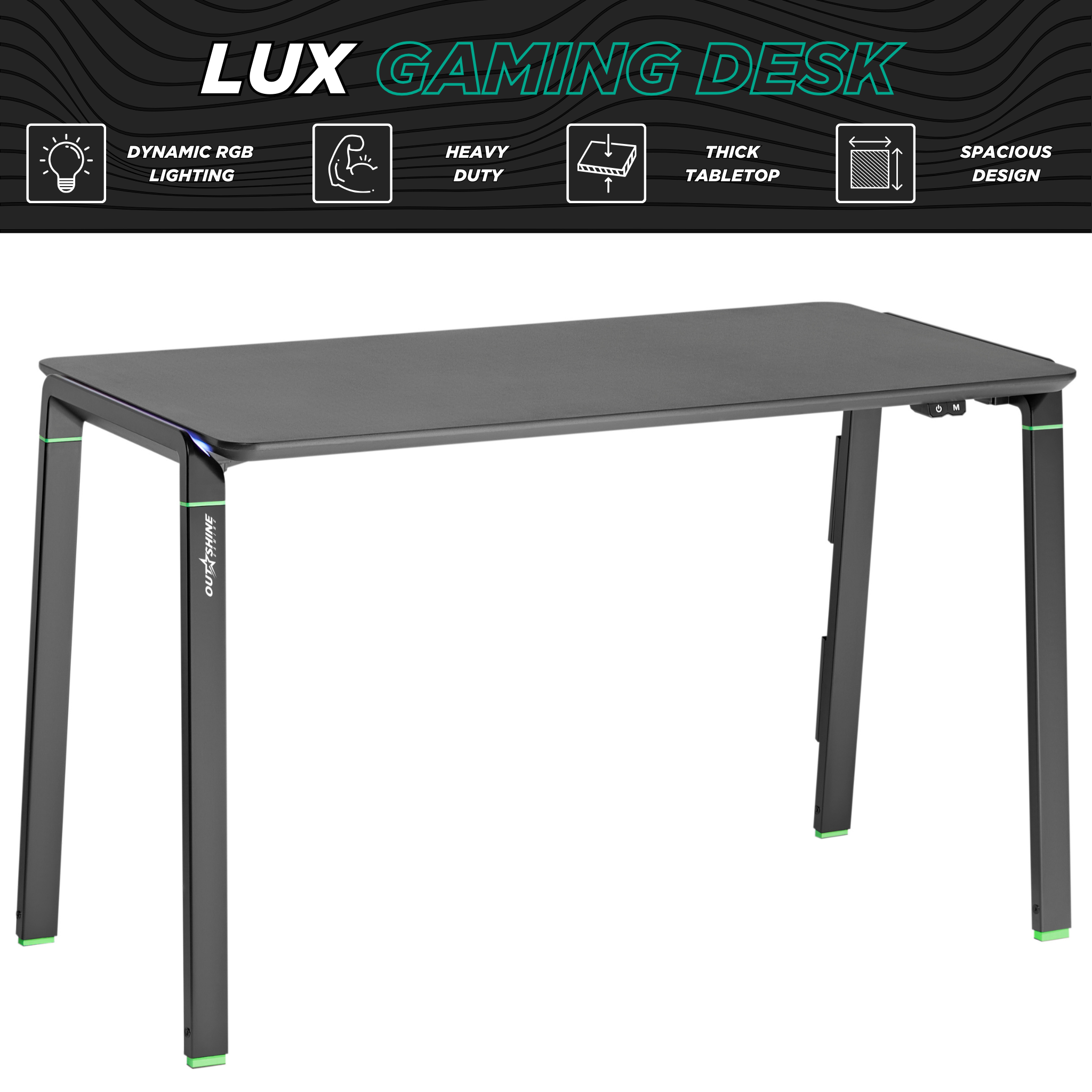 Outshine Gaming Lux 120cm Wide RGB LED Gaming Desk with Cable Management