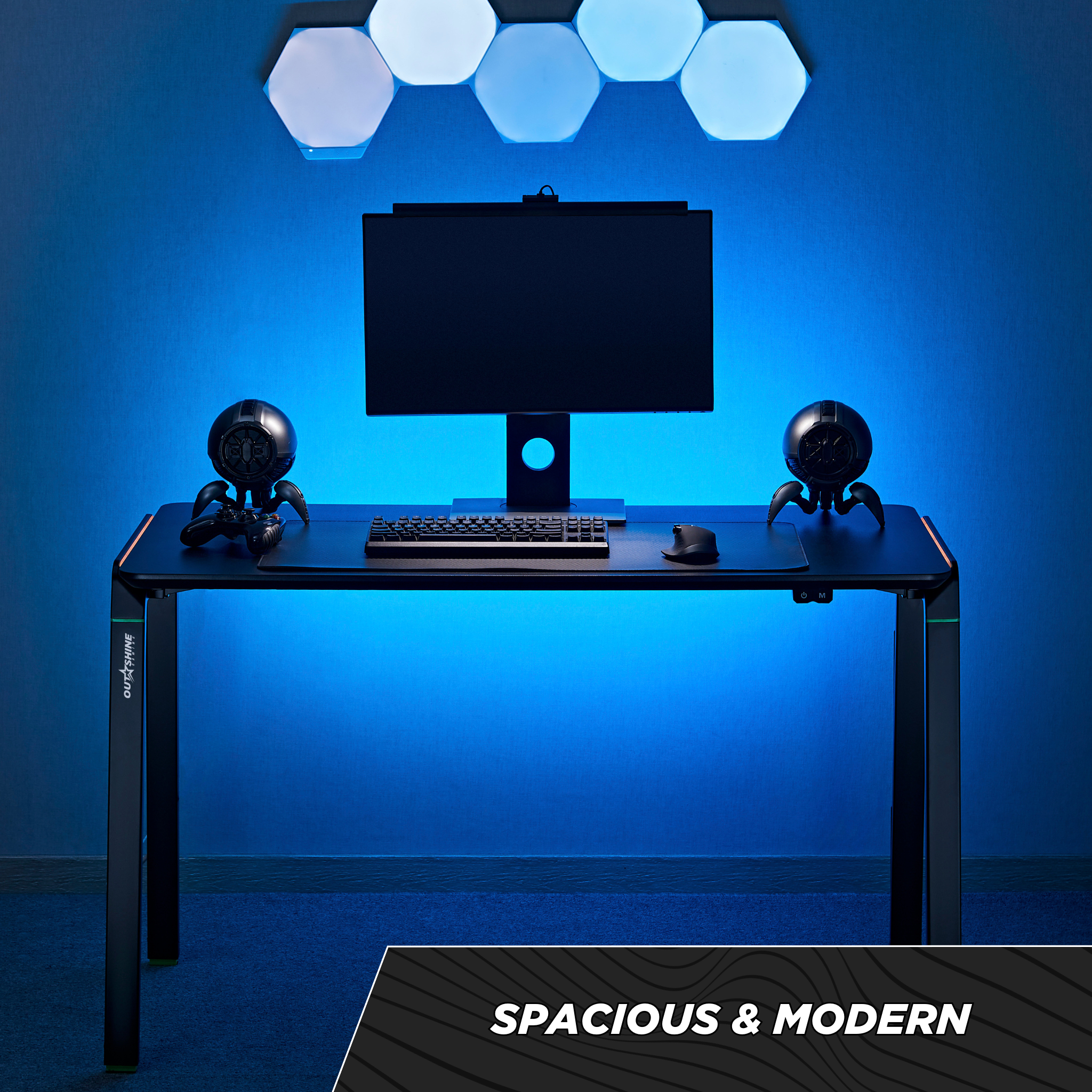 Outshine Gaming Lux 120cm Wide RGB LED Gaming Desk with Cable Management