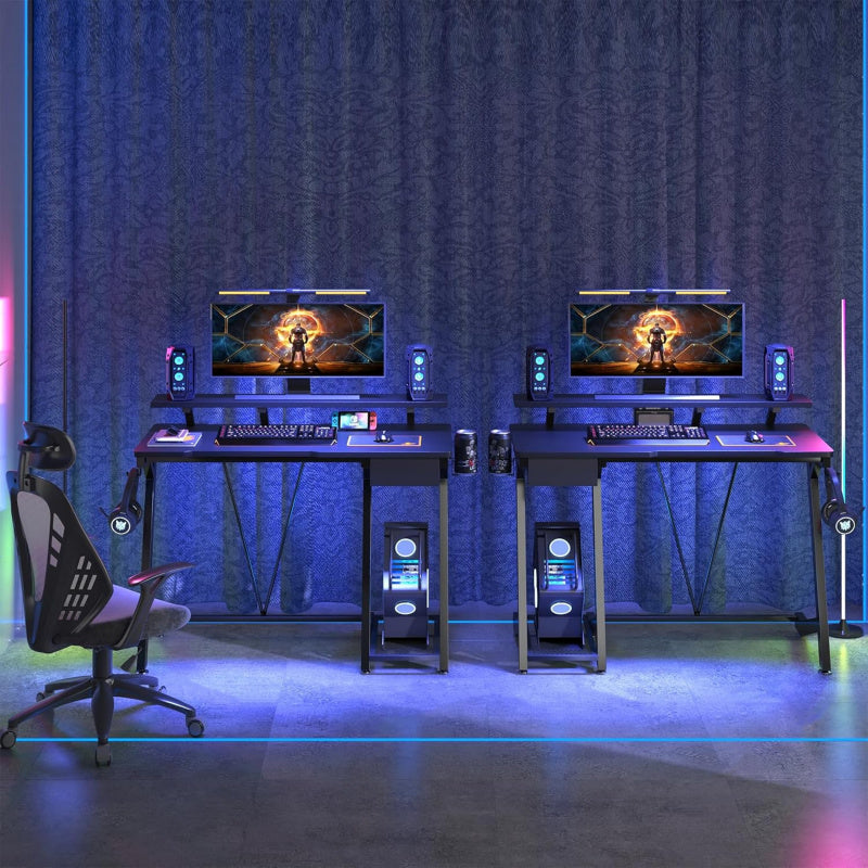 Gaming Desk with Extra Large Monitor Stand, CPU Stand, Cup Holder and Headphone Hook