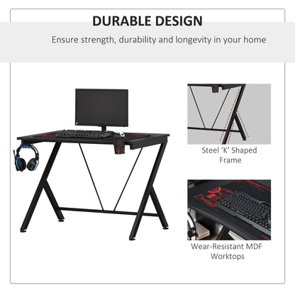 HOMCOM Gaming Desk with Cup Holder &  Headphone Hook