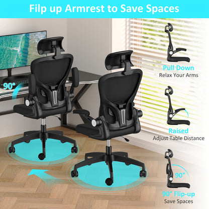 Ergonomic Black Mesh Office Chair with Adjustable Height & Flip-Up Armrests