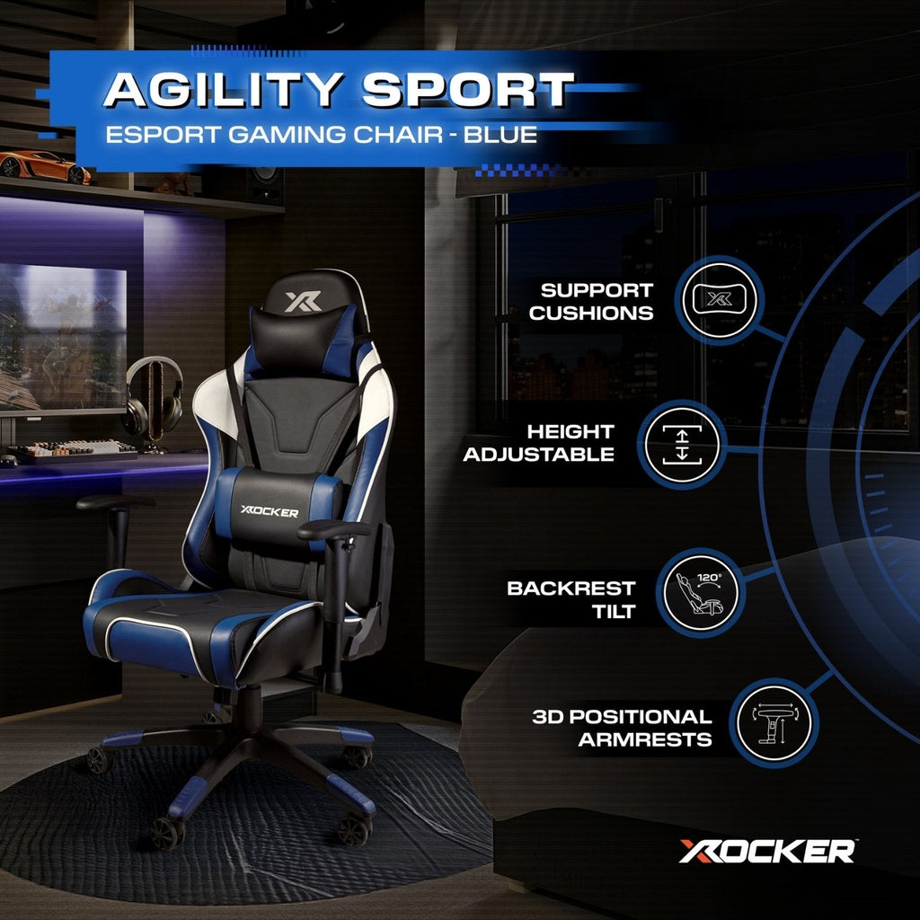 X Rocker Agility eSport Ergonomic Gaming Chair - 3D Armrests, Reclining, Lumbar Support