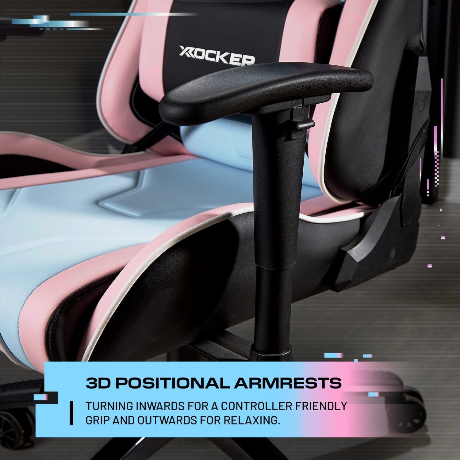 X Rocker Agility Bubblegum Ergonomic PC Gaming Chair - 3D Armrests, Lumbar Support