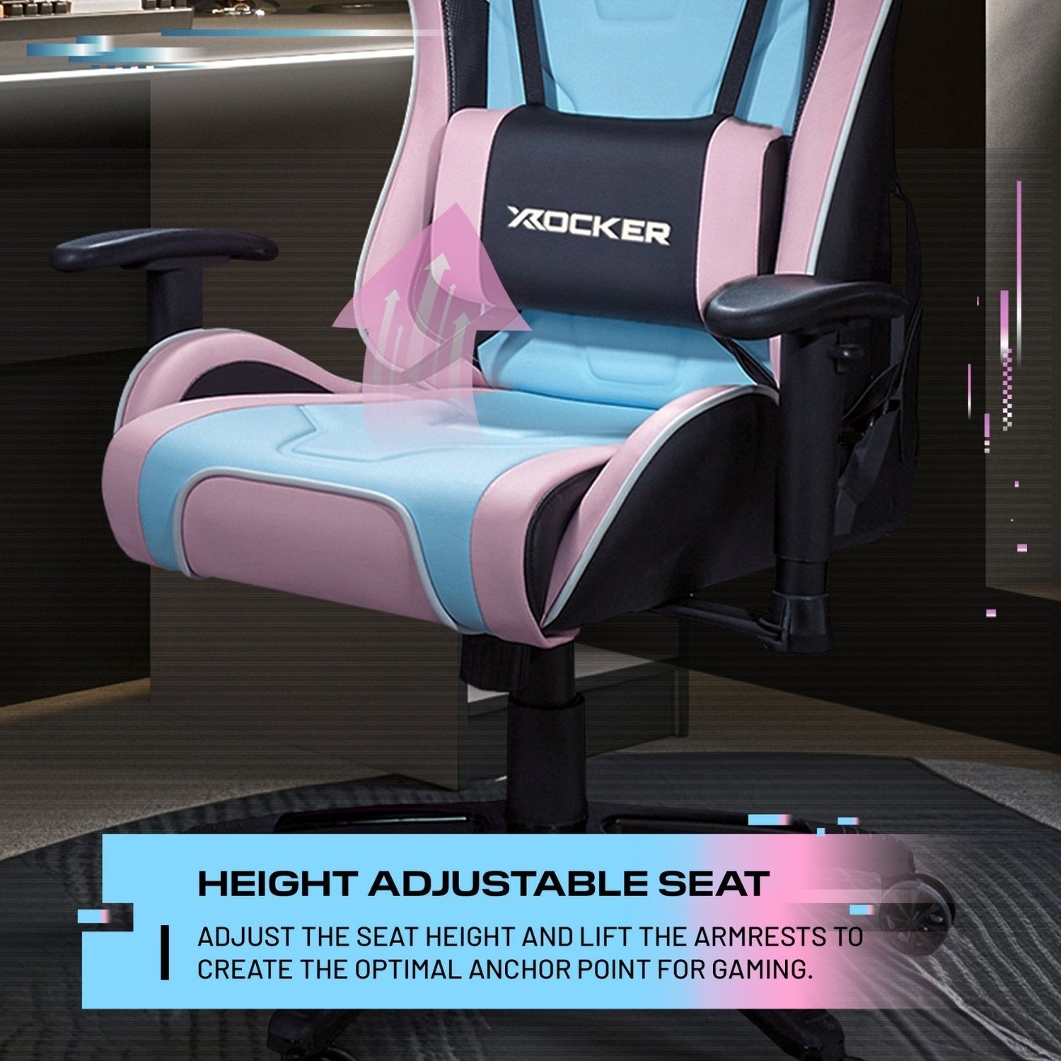 X Rocker Agility Bubblegum Ergonomic PC Gaming Chair - 3D Armrests, Lumbar Support