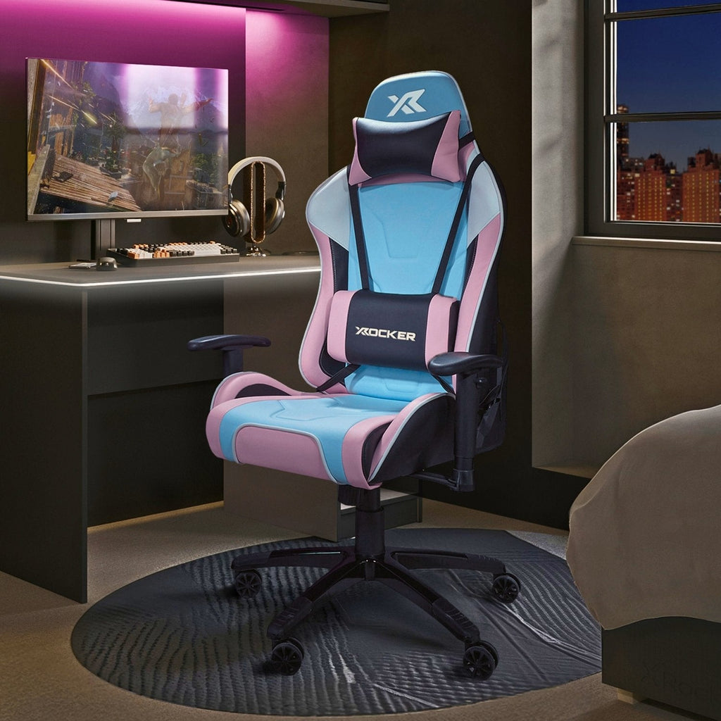 X Rocker Agility Bubblegum Ergonomic PC Gaming Chair - 3D Armrests, Lumbar Support