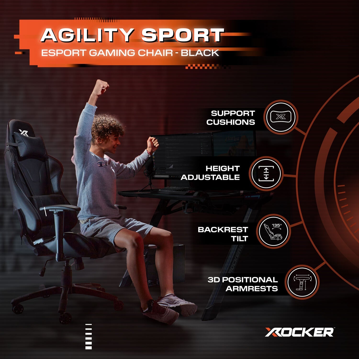 Agility eSport Ergonomic PC Gaming Chair - Carbon Black, 3D Armrests