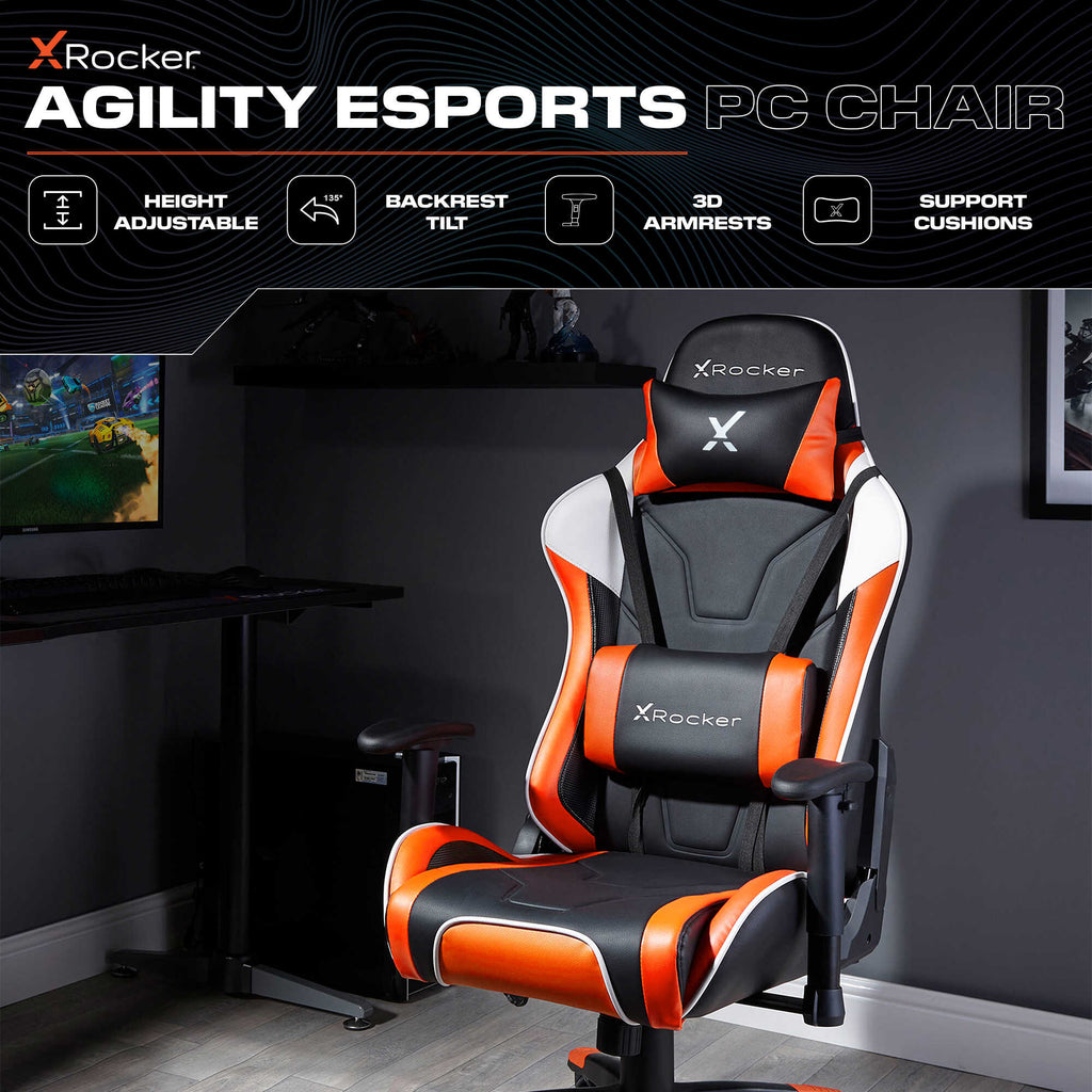 X Rocker Agility eSport Ergonomic Gaming Chair: 3D Armrests, Recliner, Lumbar Support