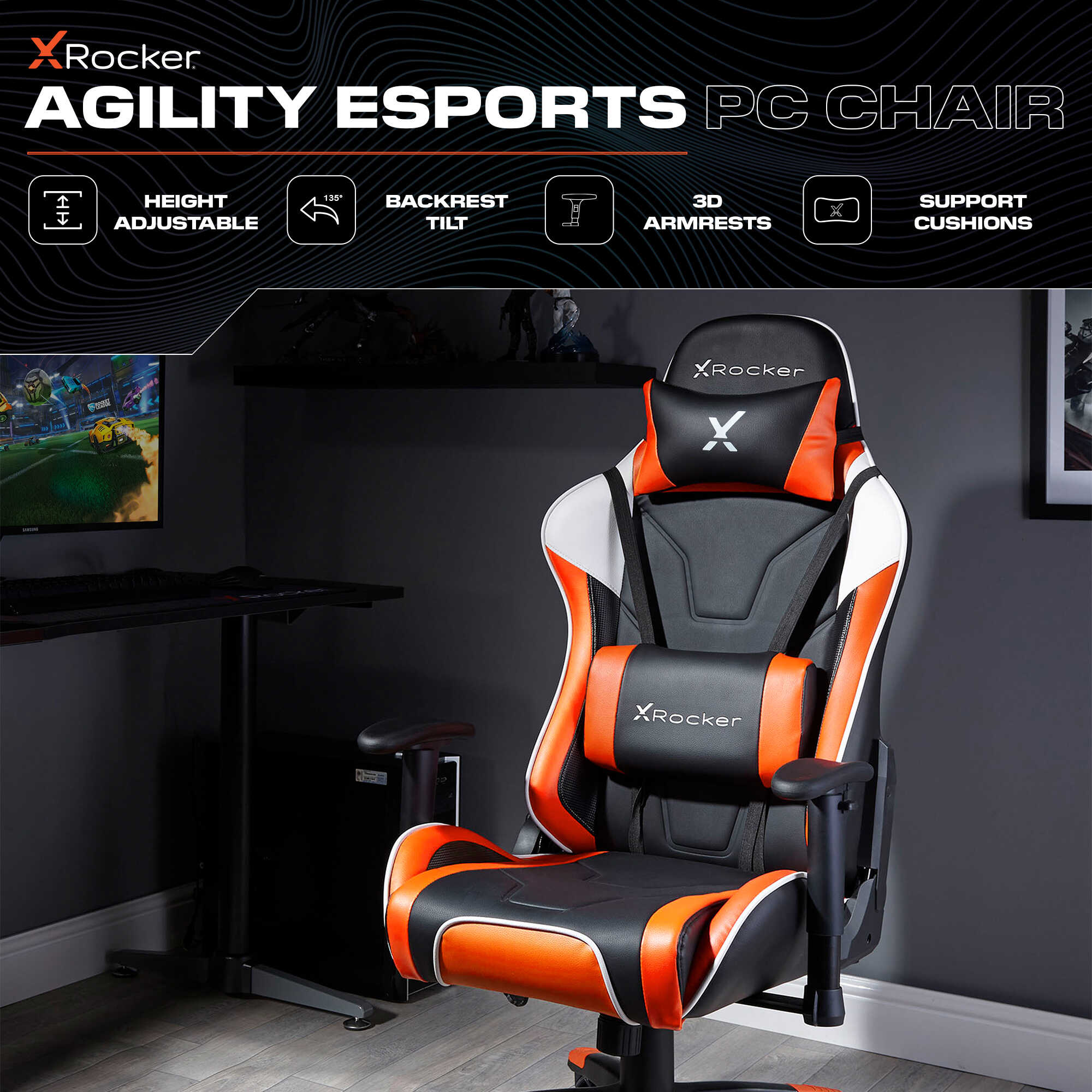 X Rocker Agility eSport Ergonomic Gaming Chair: 3D Armrests, Recliner, Lumbar Support