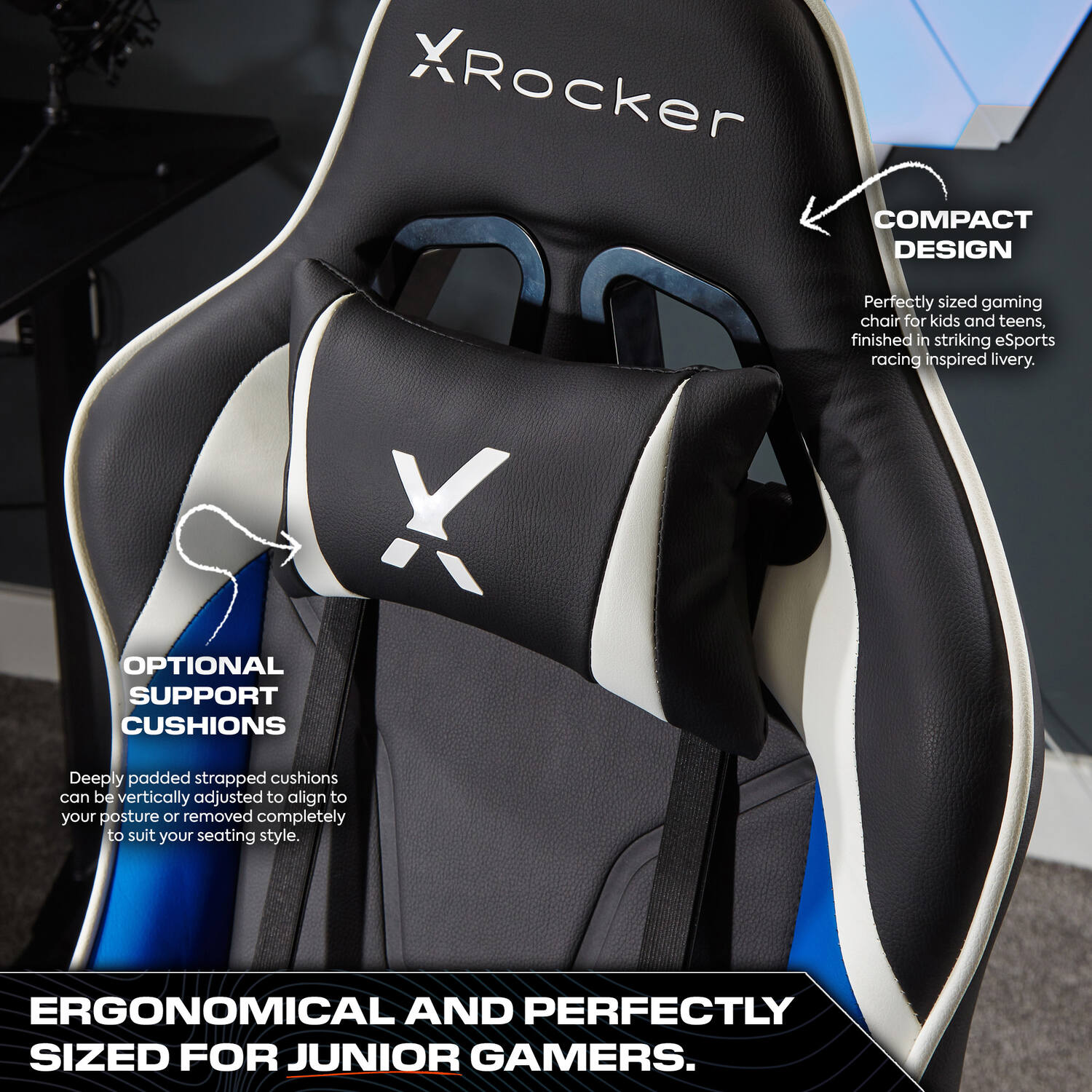 X Rocker Agility Compact Ergonomic eSports Gaming Chair for Juniors - Blue