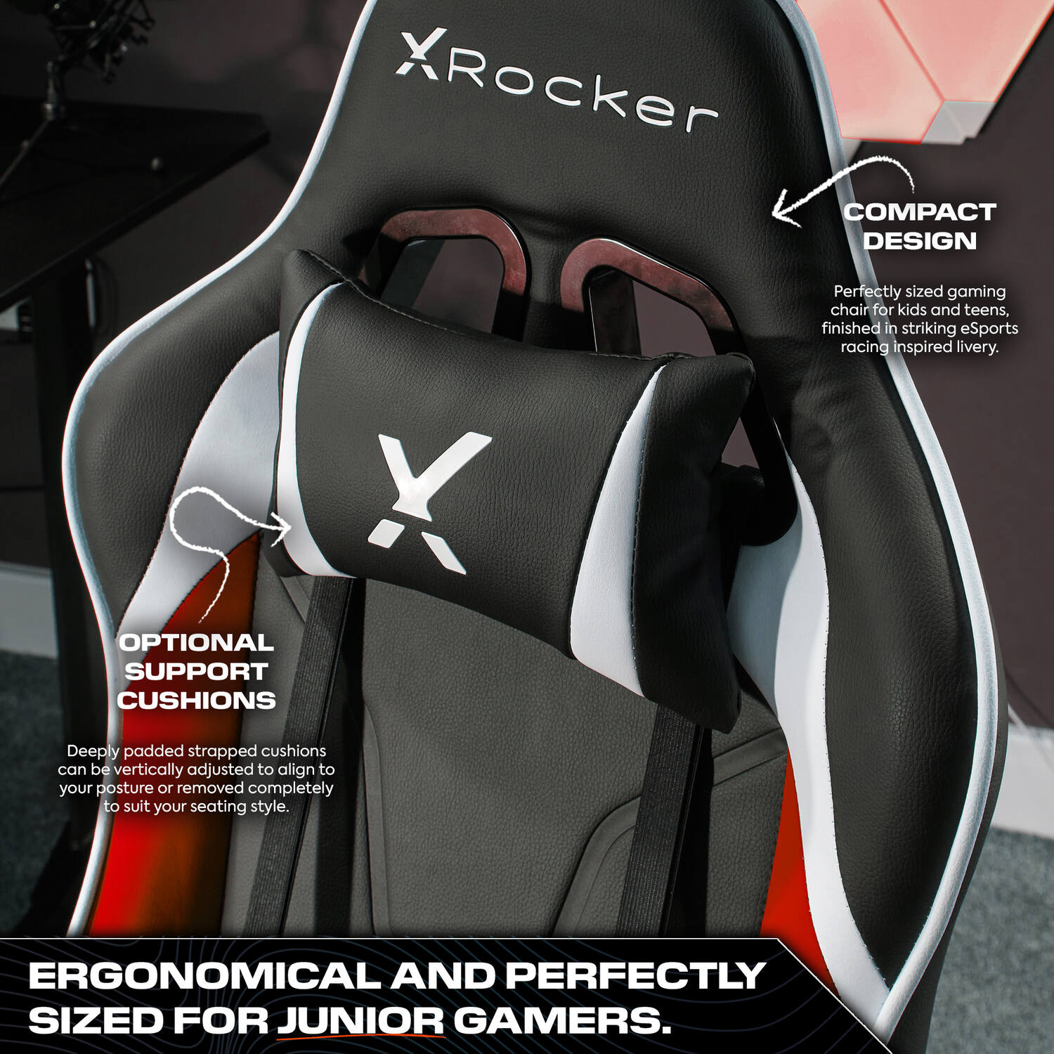 X Rocker Agility Compact Ergonomic Junior Gaming Chair with 3D Armrests