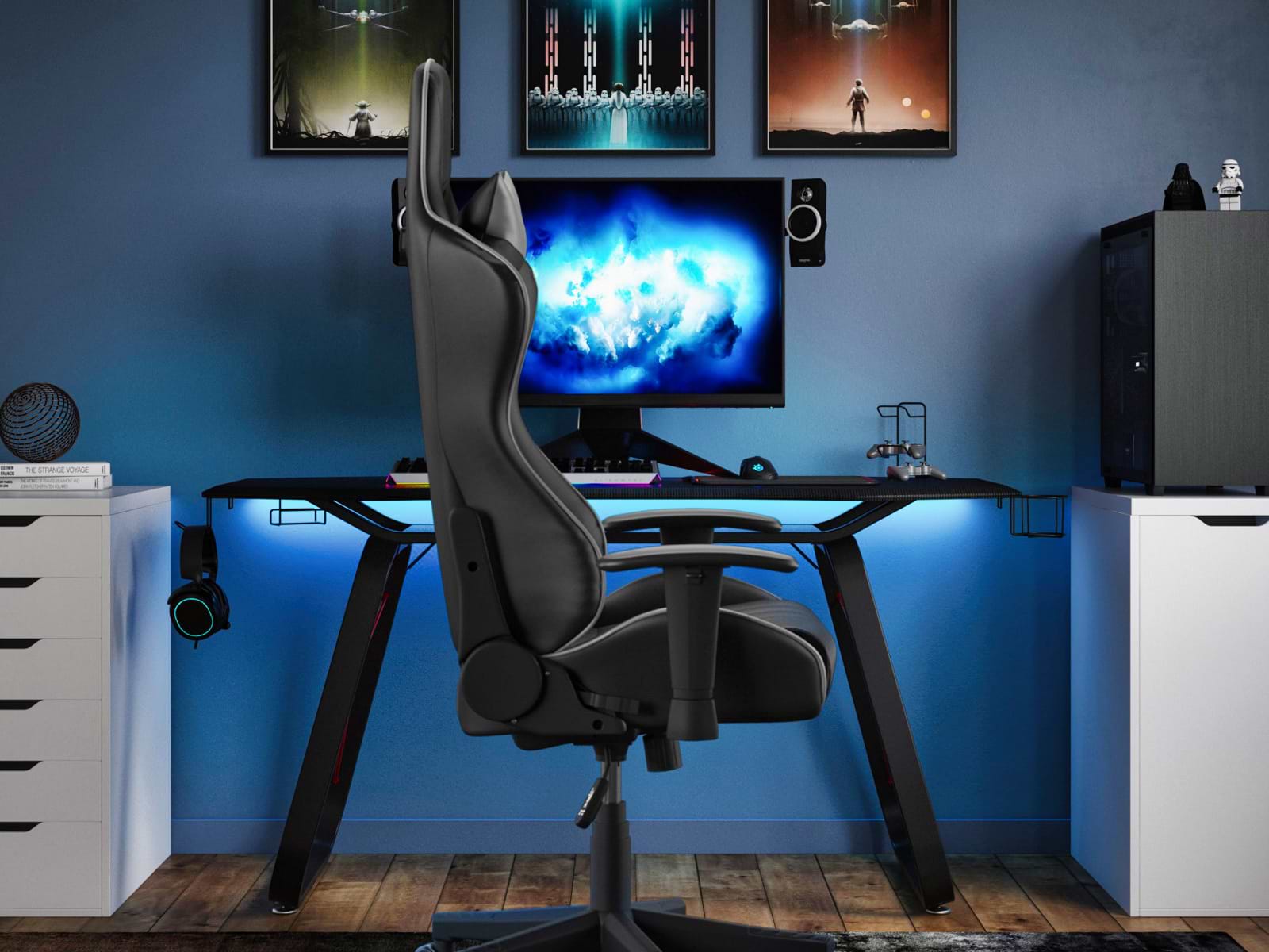 Alphason Oblivian Ergonomic Gaming Desk - Carbon Fibre Top, Robust Steel Frame