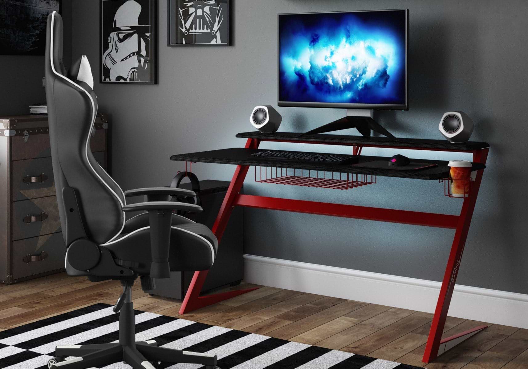 Alphason Aries Gaming Desk: Sleek Carbon Fibre Effect, Sturdy Steel Frame, Spacious Desktop