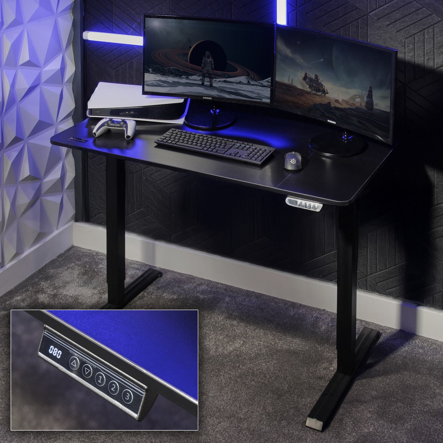 Ascend 120cm Electric Height Adjustable Gaming Desk - Black Ergonomic Sit-Stand