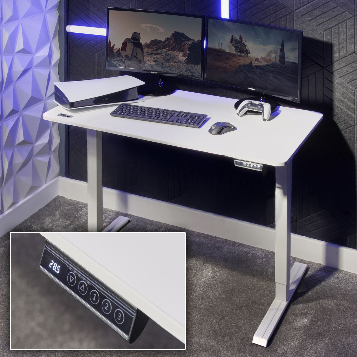 Ascend 47-inch Electric Sit-Stand Gaming Desk - White Ergonomic Height Adjustable