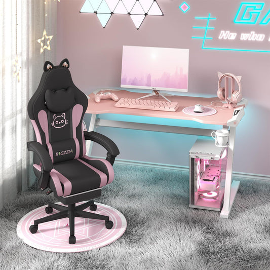 BIGZZIA Cute Gaming Chair with Cat Ears and Lumbar Support