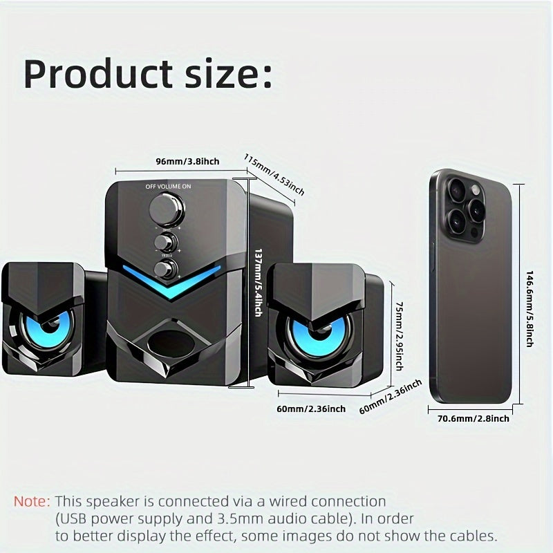 2.1 Stereo Desktop Speakers with LED Ambient Lighting