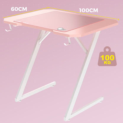 GTPLAYER Pink Z Frame Gaming Desk with Headphone Hooks