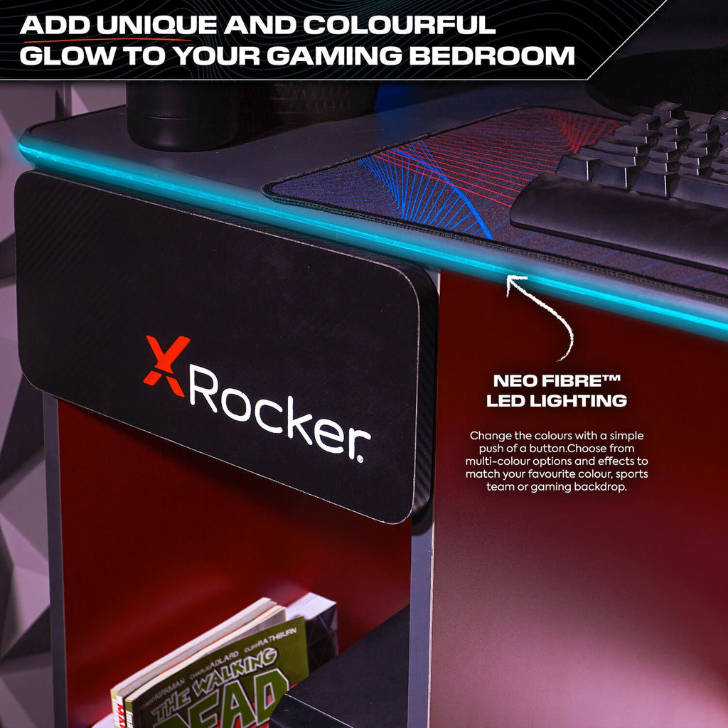 Carbon-Tek 120cm RGB LED Gaming Desk with Wireless Charging & Storage