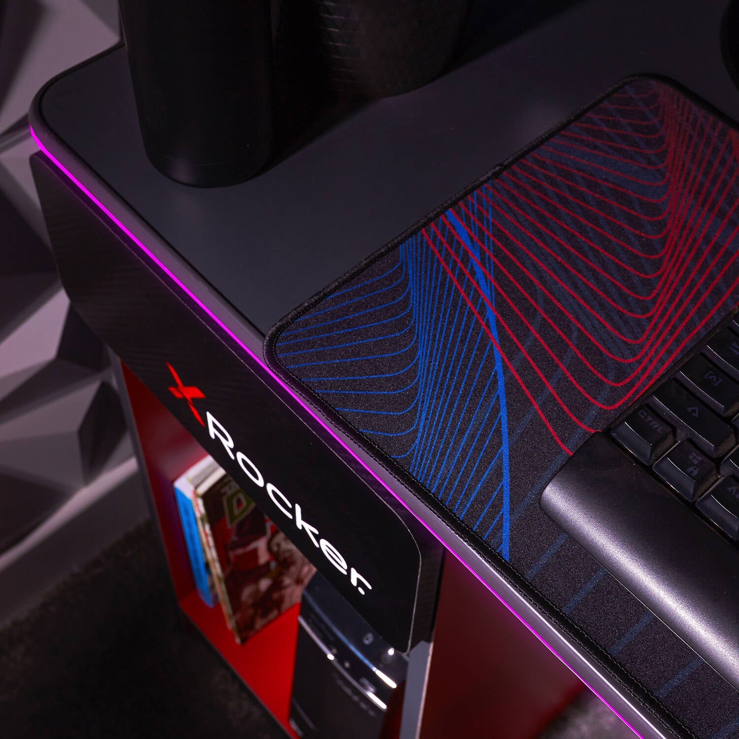 Carbon-Tek 120cm RGB LED Gaming Desk with Wireless Charging & Storage