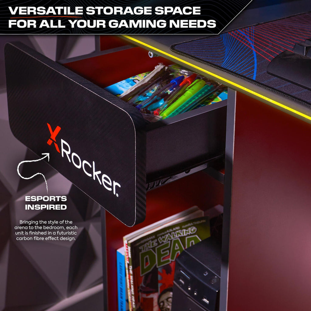 Carbon-Tek 120cm RGB LED Gaming Desk with Wireless Charging & Storage