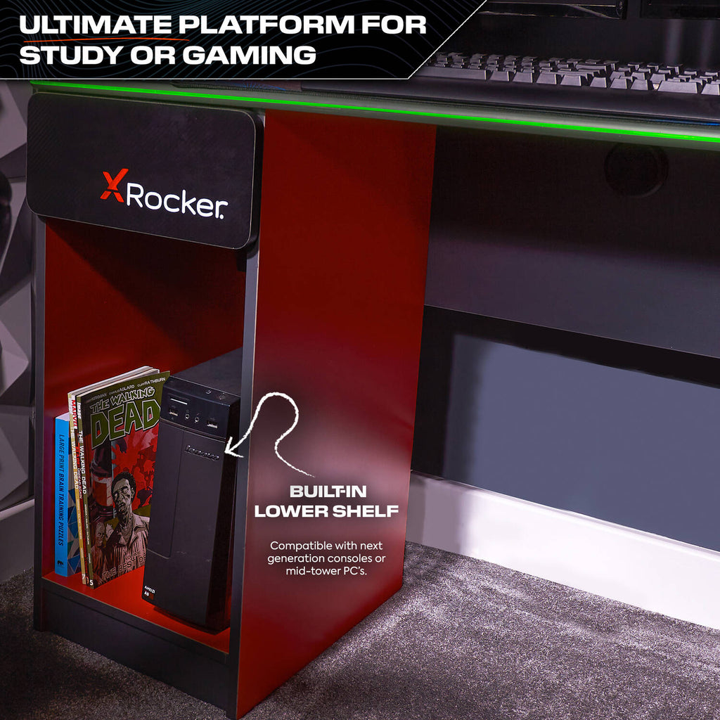 Carbon-Tek 120cm RGB LED Gaming Desk with Wireless Charging & Storage