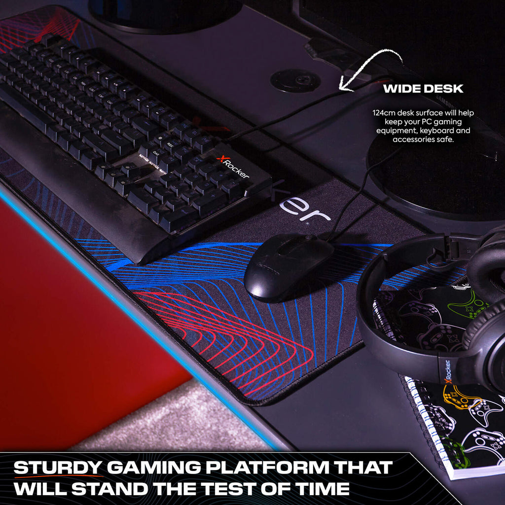 Carbon-Tek 120cm RGB LED Gaming Desk with Wireless Charging & Storage