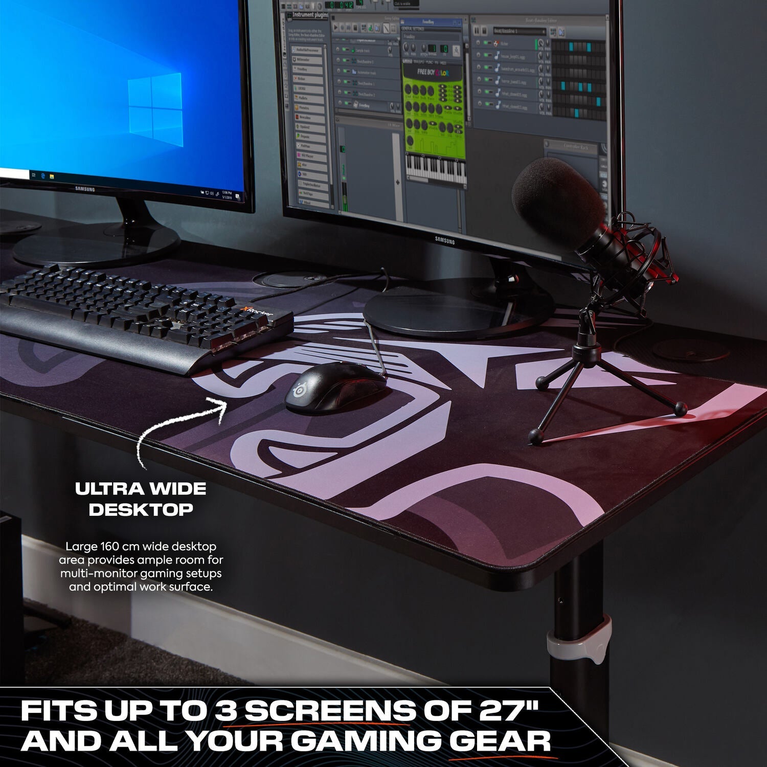 X Rocker Cougar XL 160cm Height Adjustable Gaming Desk, Full Mousepad