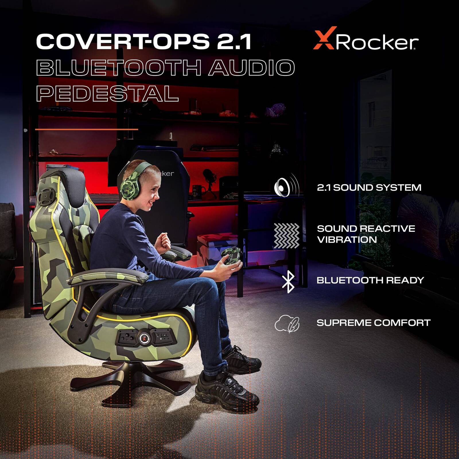 X Rocker Covert Ops 2.1 Audio Gaming Chair Console Immersion Black Green