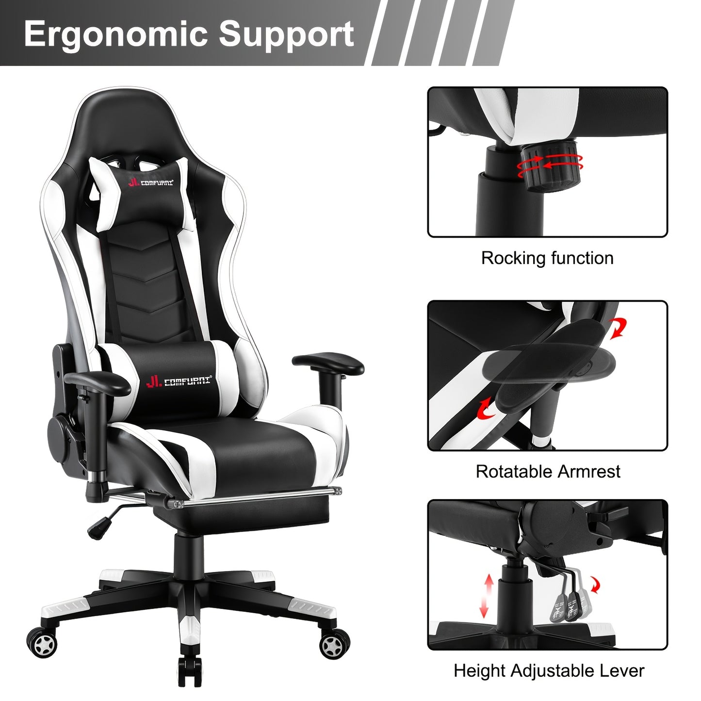 COMFURNI Racing Style Gaming Chair Black/White