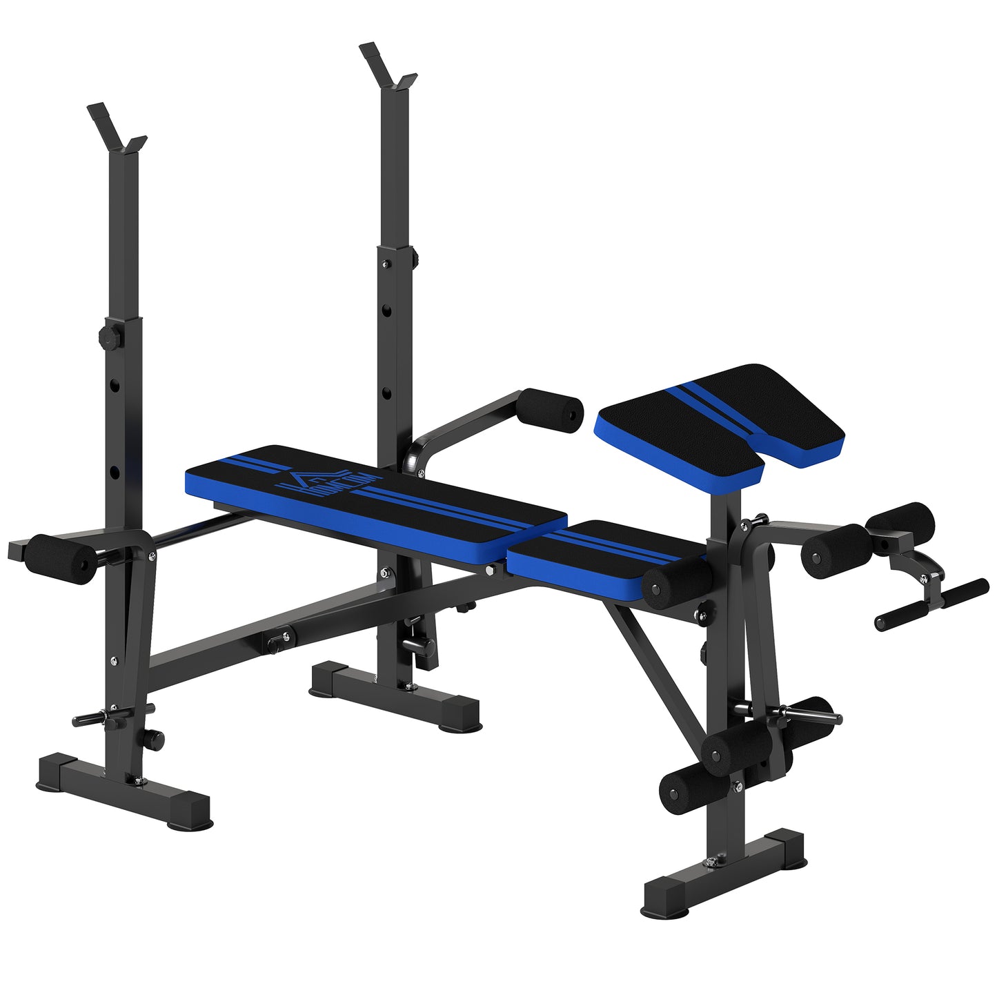 IronPeak Adjustable Weight Bench With Leg Developer Barbell Rack Blue