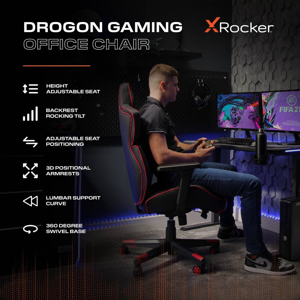 X Rocker Drogon Ergonomic PC Gaming Chair with 3D Adjustable Armrests Red