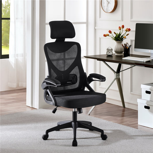 YAHEETECH High Back Mesh Office Chair with 90° Flip-up Armrests