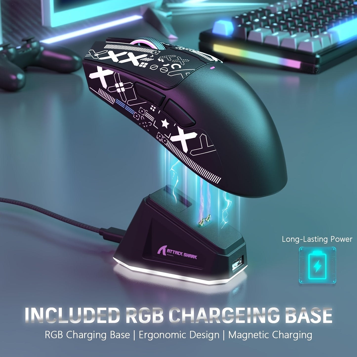 Attack Shark x11 Superlight Wireless Gaming Mouse With Grip Tape and RGB Charging Dock