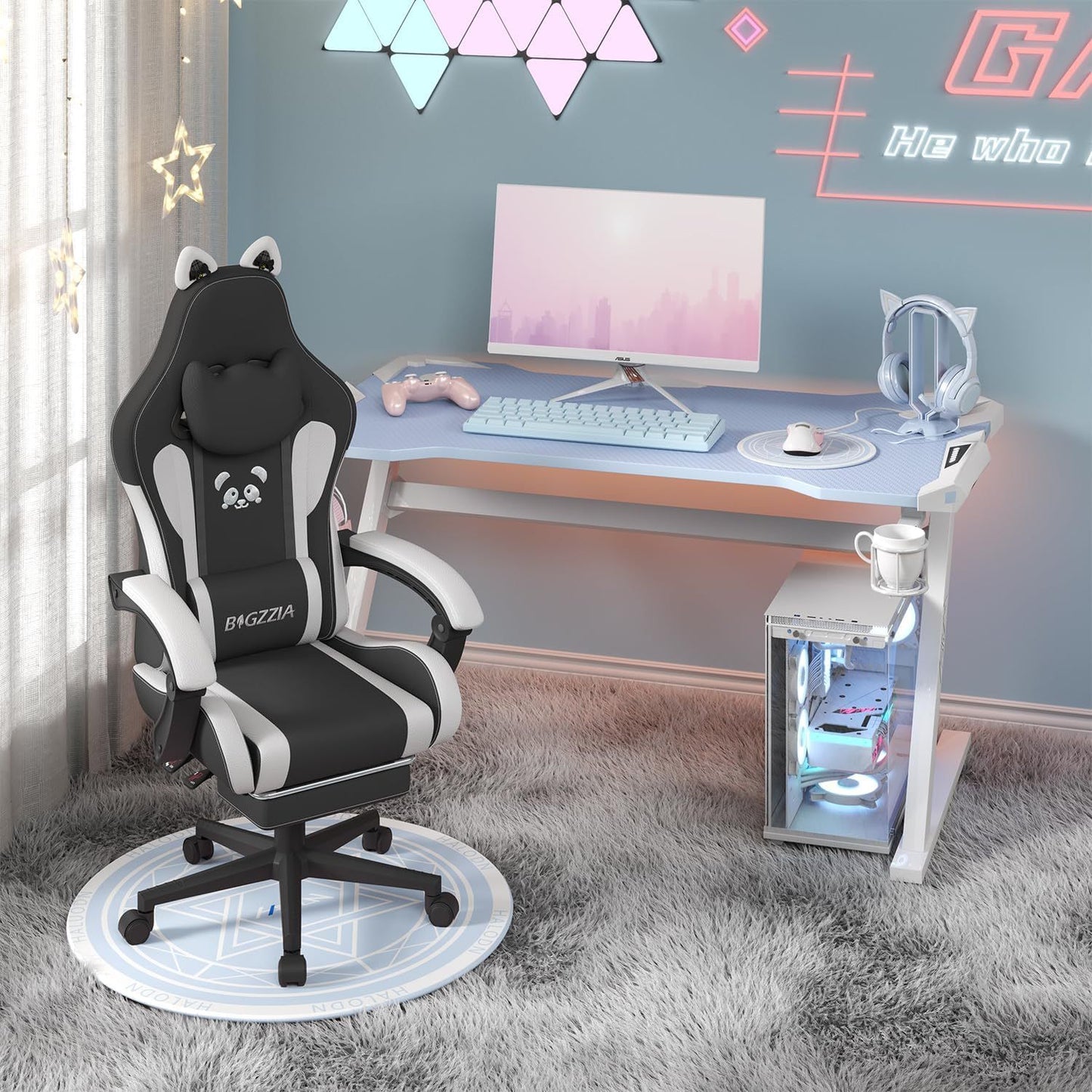 BIGZZIA Cute Gaming Chair with Cat Ears and Lumbar Support
